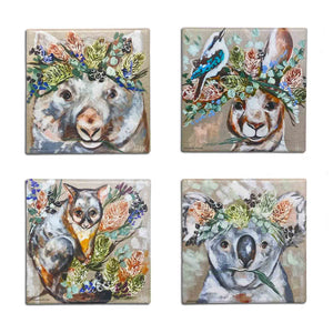 Set of 4 Forget Me Not Australian Marsupials Stone Coasters