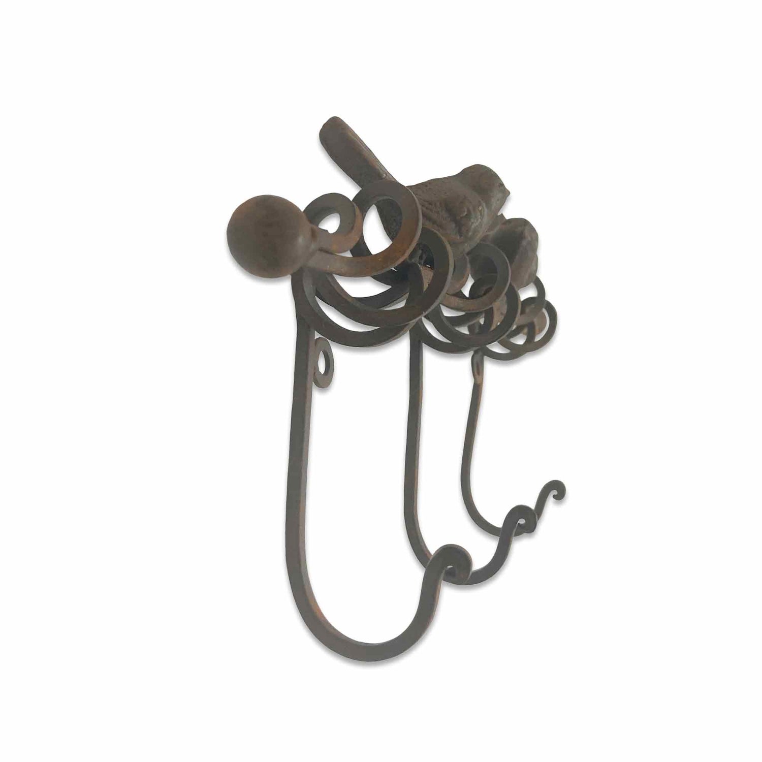 Decorative metal hook on a white background