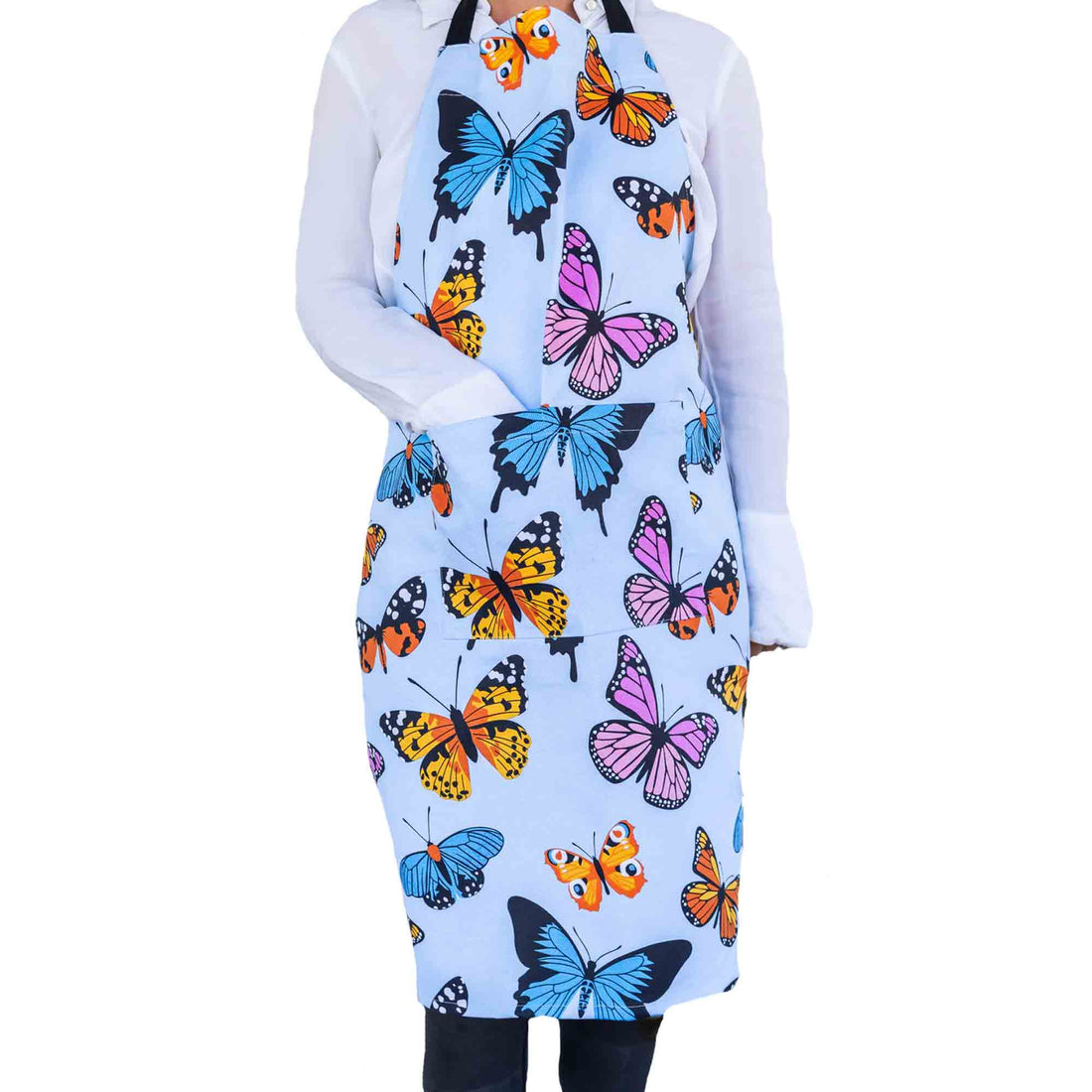 Blue Butterflies Cotton Apron – Durable Heavy Drill Cotton, Perfect Gift for Home Chefs and Garden Lovers