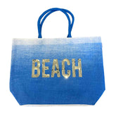 Blue BEACH Sequin Jute Beach Bag Tote