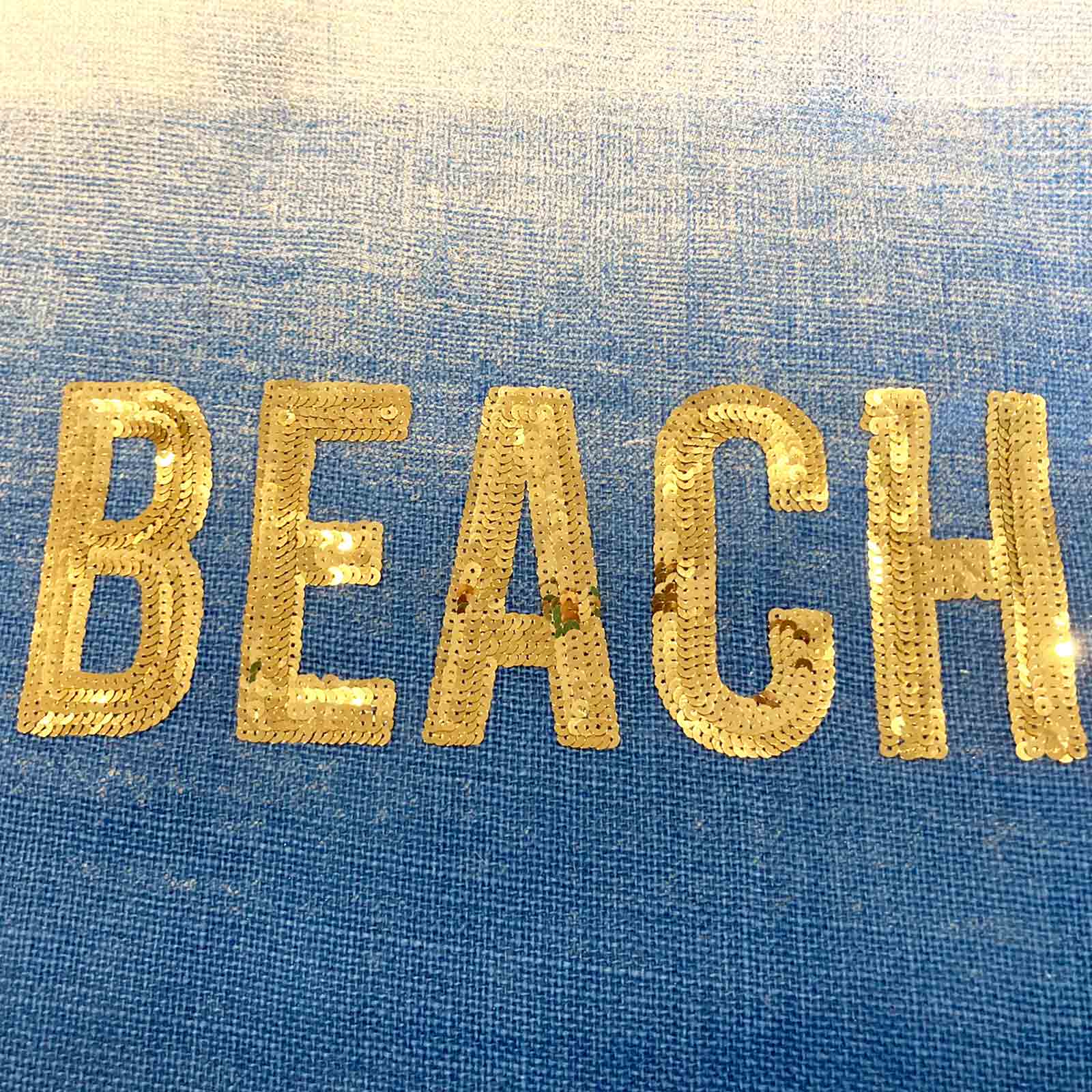 Blue BEACH Sequin Jute Beach Bag Tote