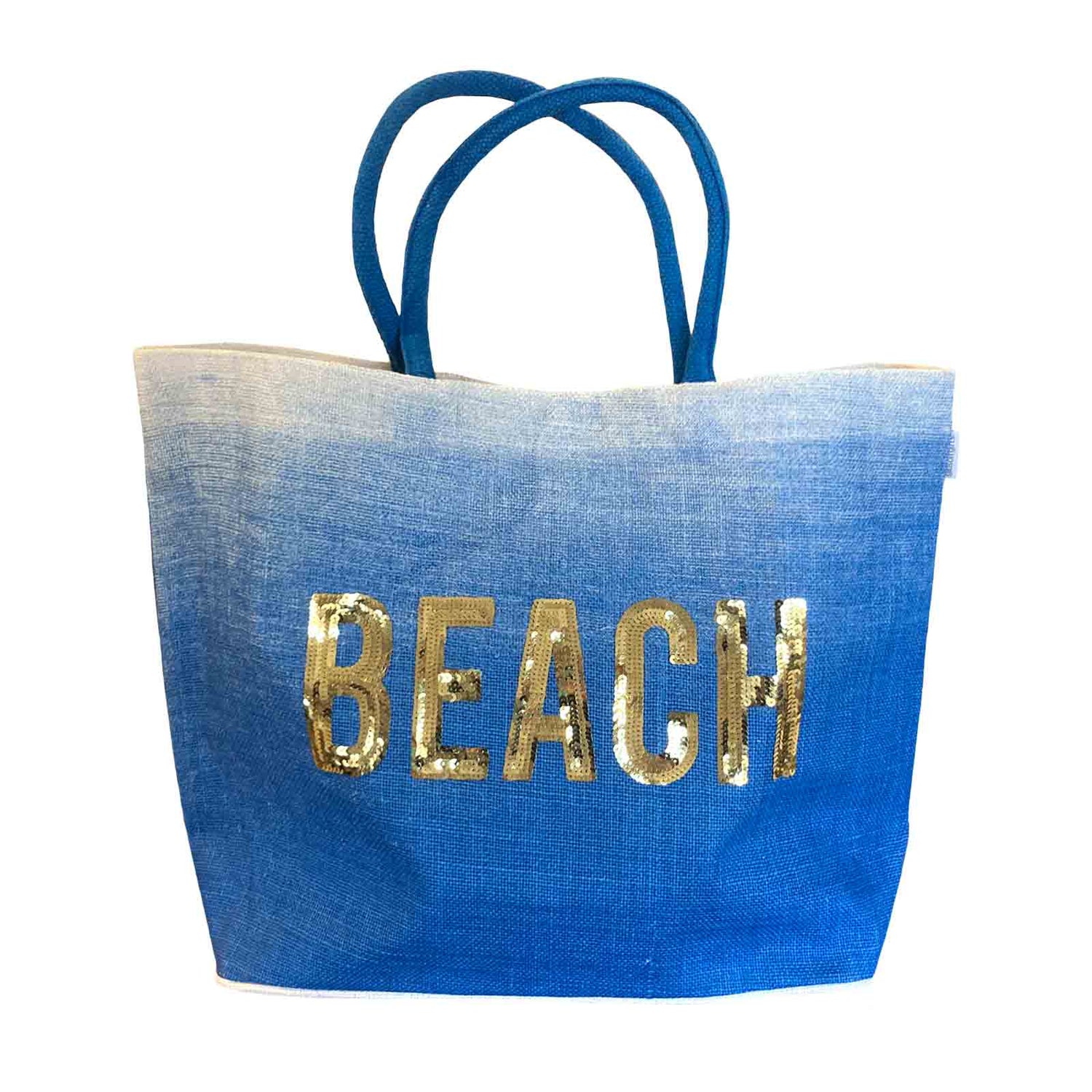 Blue BEACH Sequin Jute Beach Bag Tote