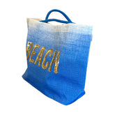 Blue BEACH Sequin Jute Beach Bag Tote