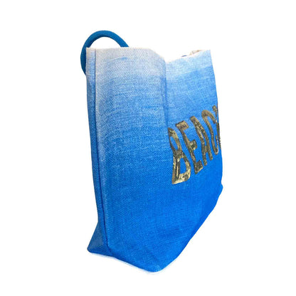 Blue BEACH Sequin Jute Beach Bag Tote