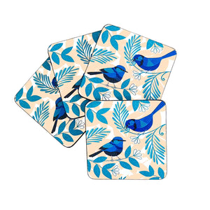 Blue Wren Resin Coasters - Set of 4