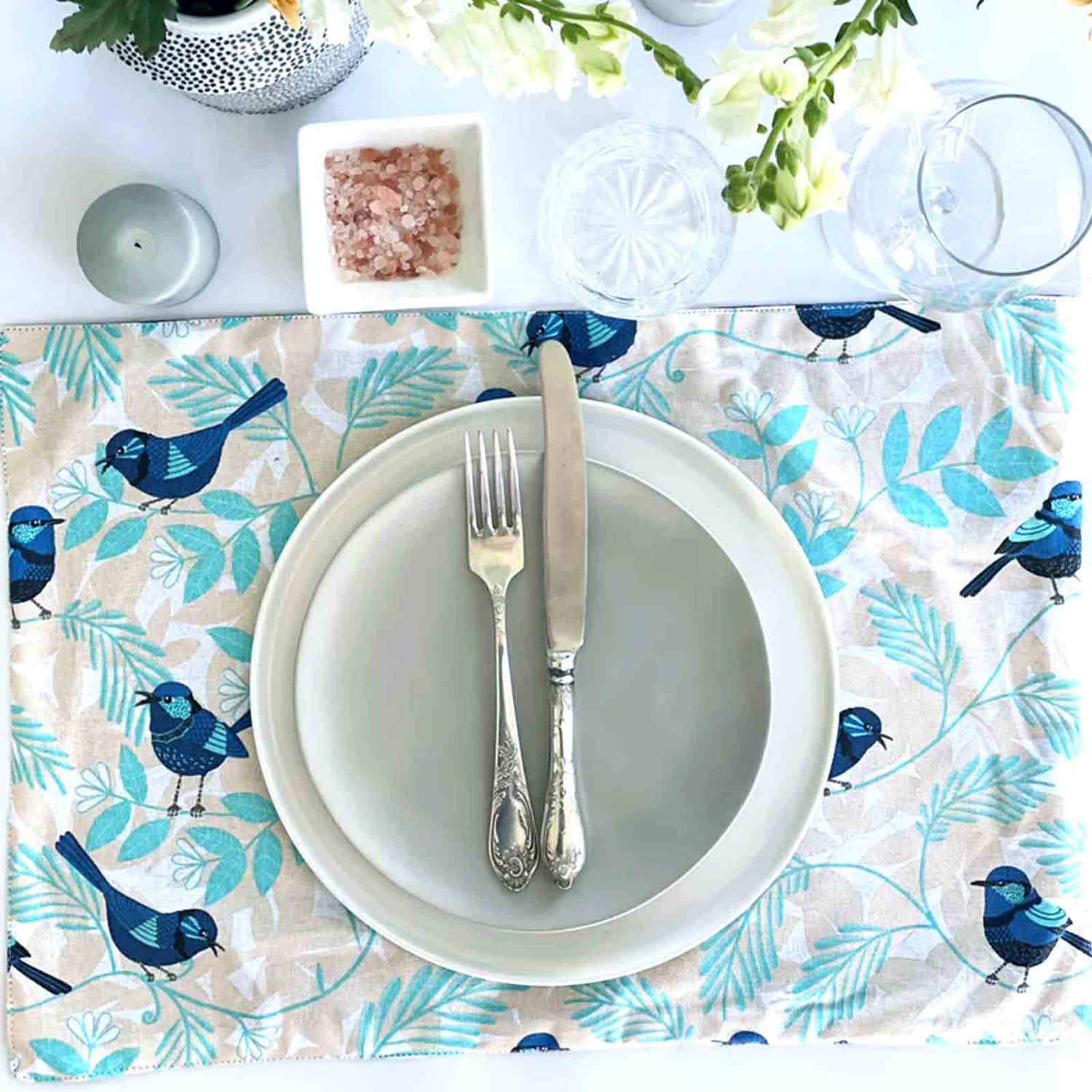 Blue Wren 100% Cotton Fabric Placemat - Set of 4