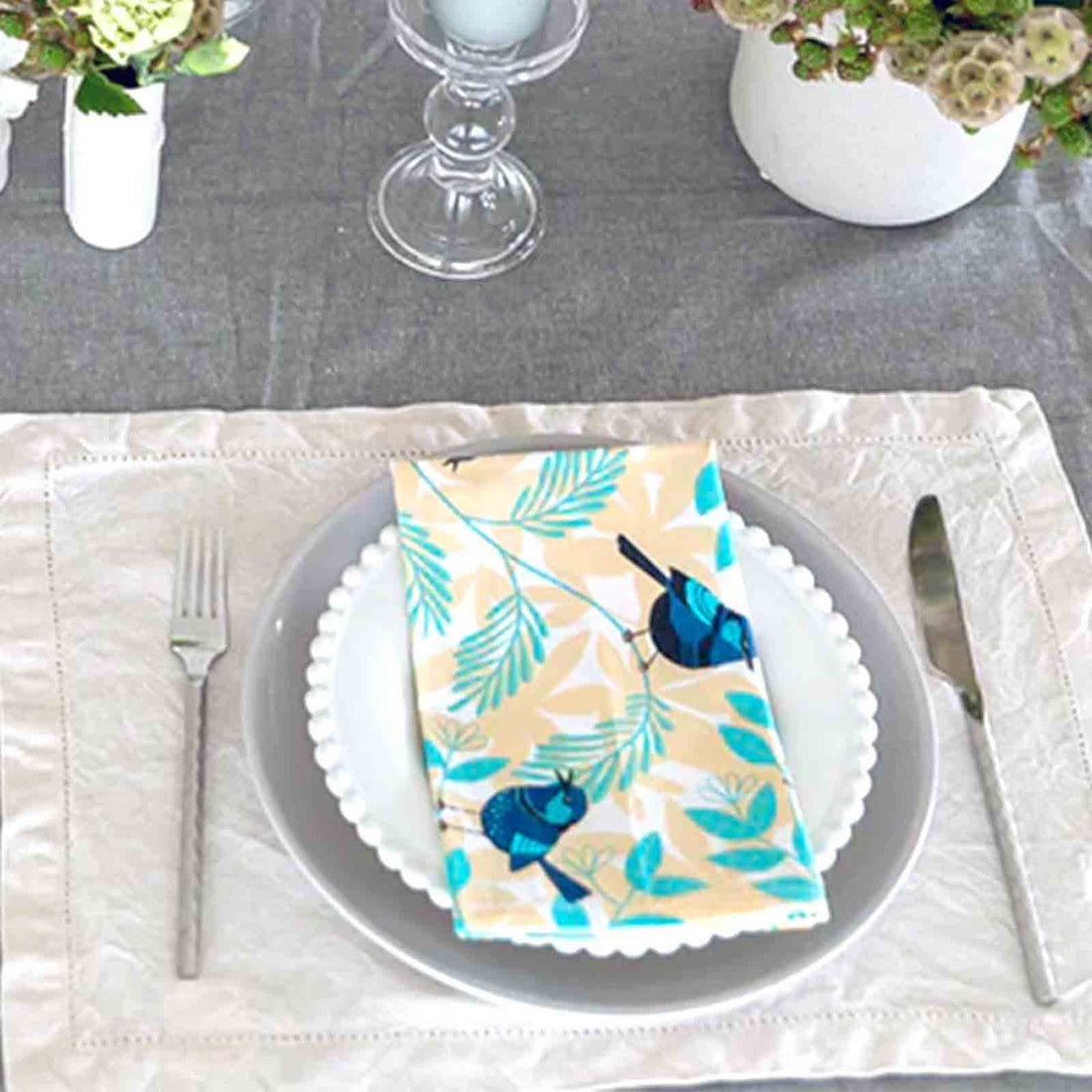 Blue Wren 100% Cotton Cloth Napkins Set of 4