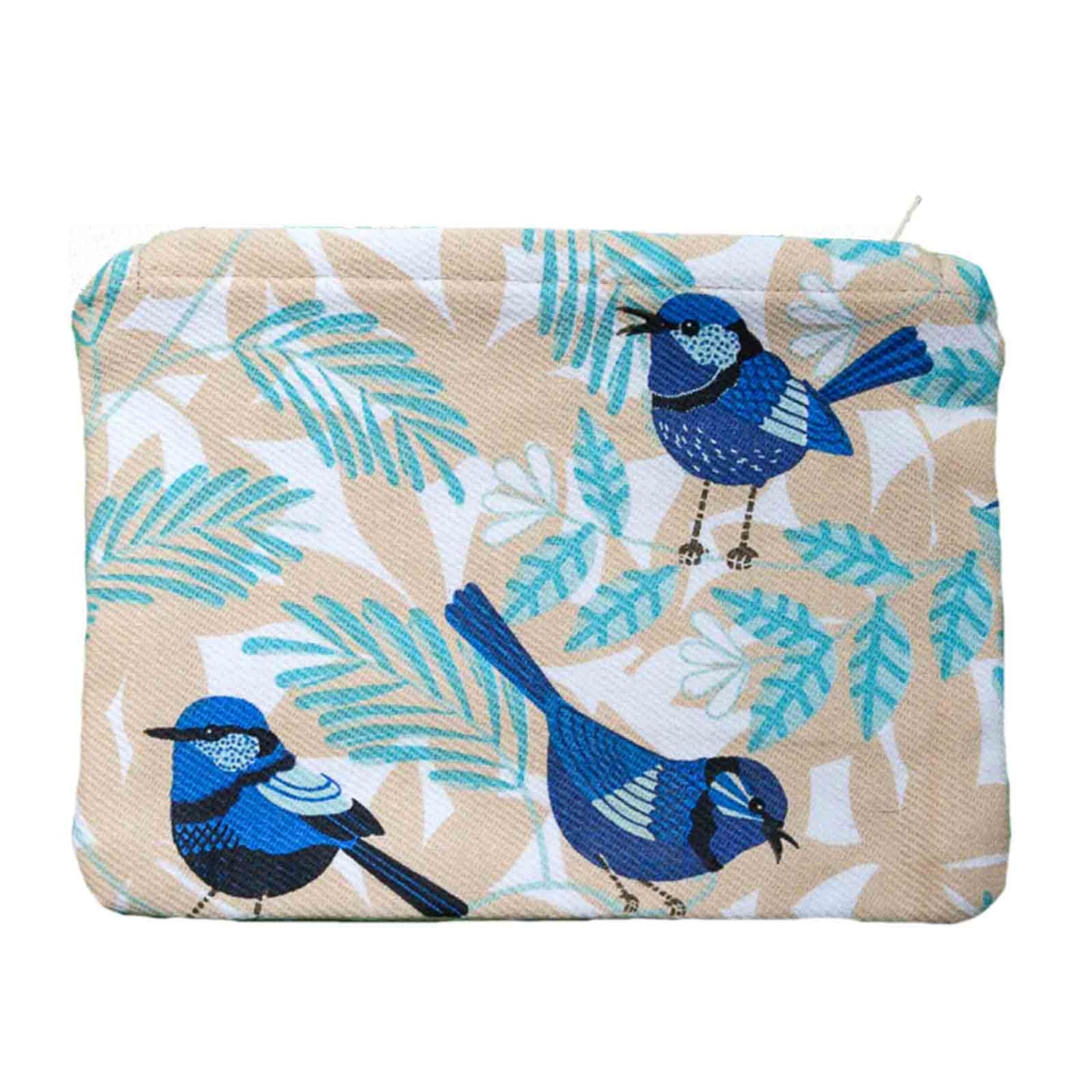 Blue Wren 100% Cotton Zip Pouch Coin Purse Pencil Case Makeup Bag