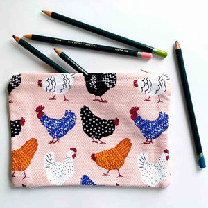 BRIGHT HENS 100% Cotton Zip Pouch / Coin, Pencil Case, Makeup