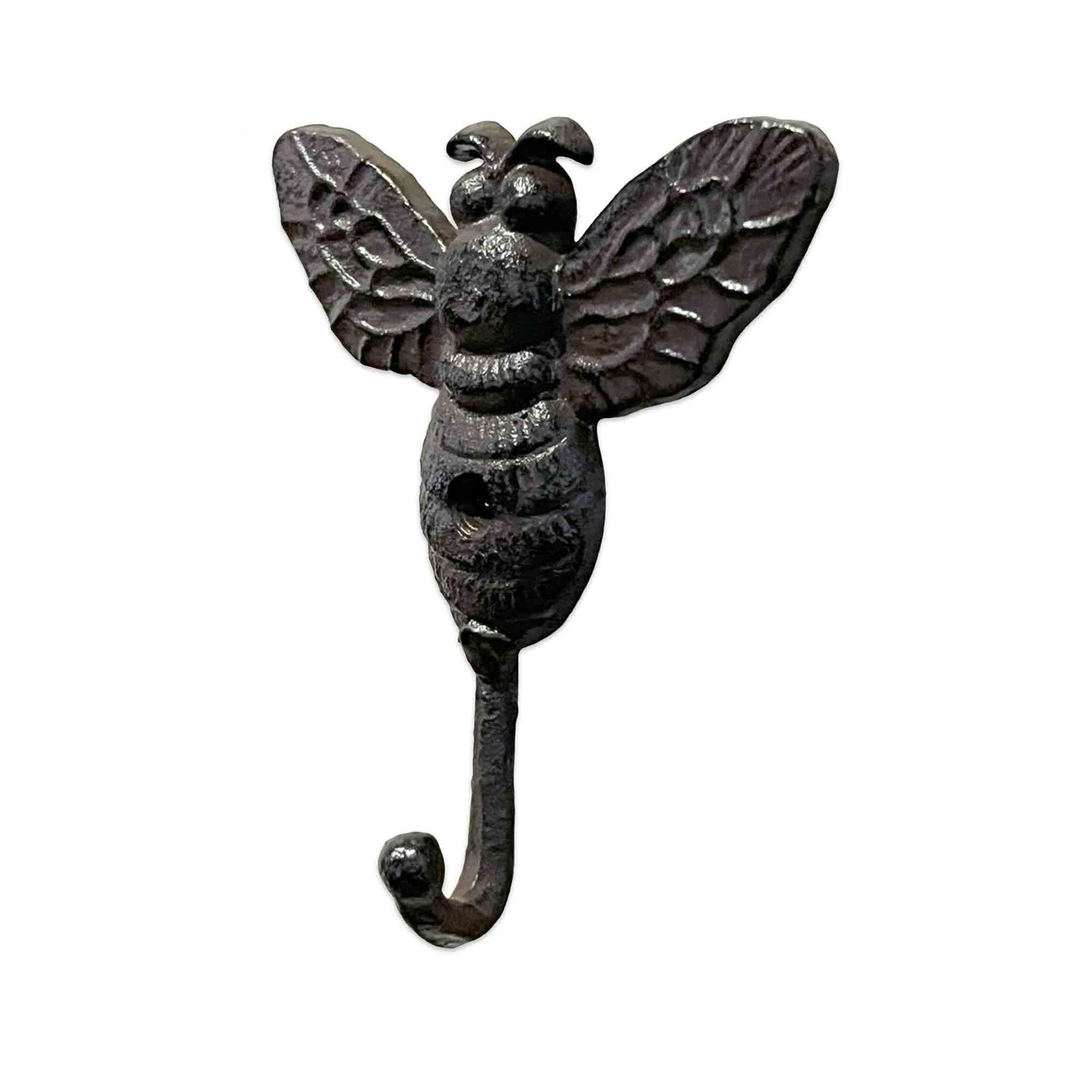 Decorative bee-shaped wall hook on a white background
