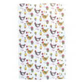 Tea towel with chicken and egg pattern on a white background