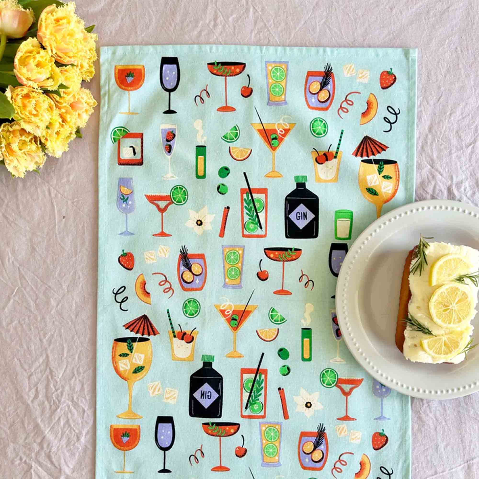 Cocktails 100% Cotton Tea Towel