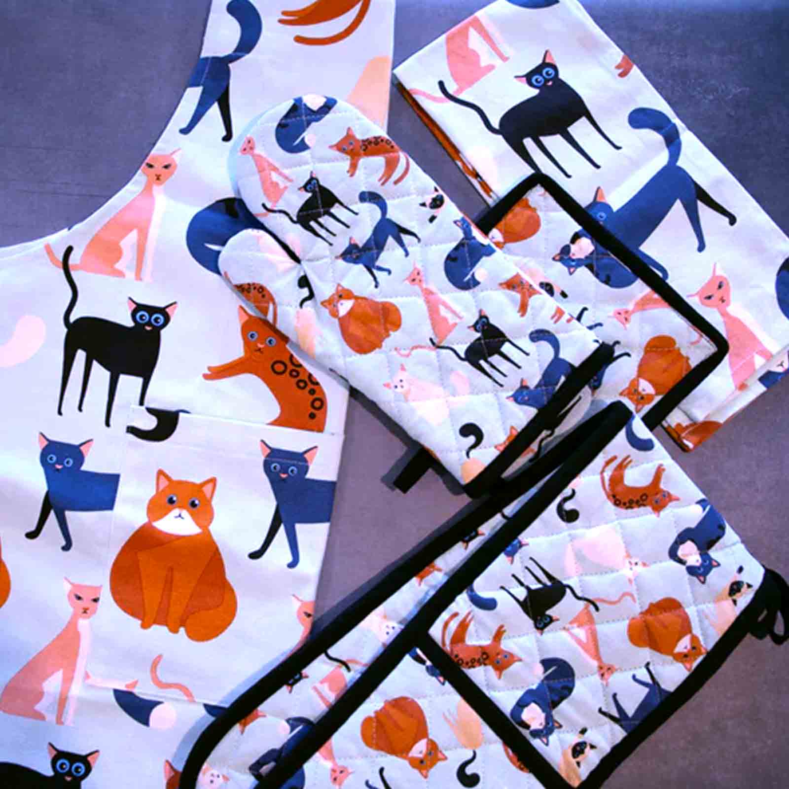 Colourful Cats 100% Cotton Double Oven Glove