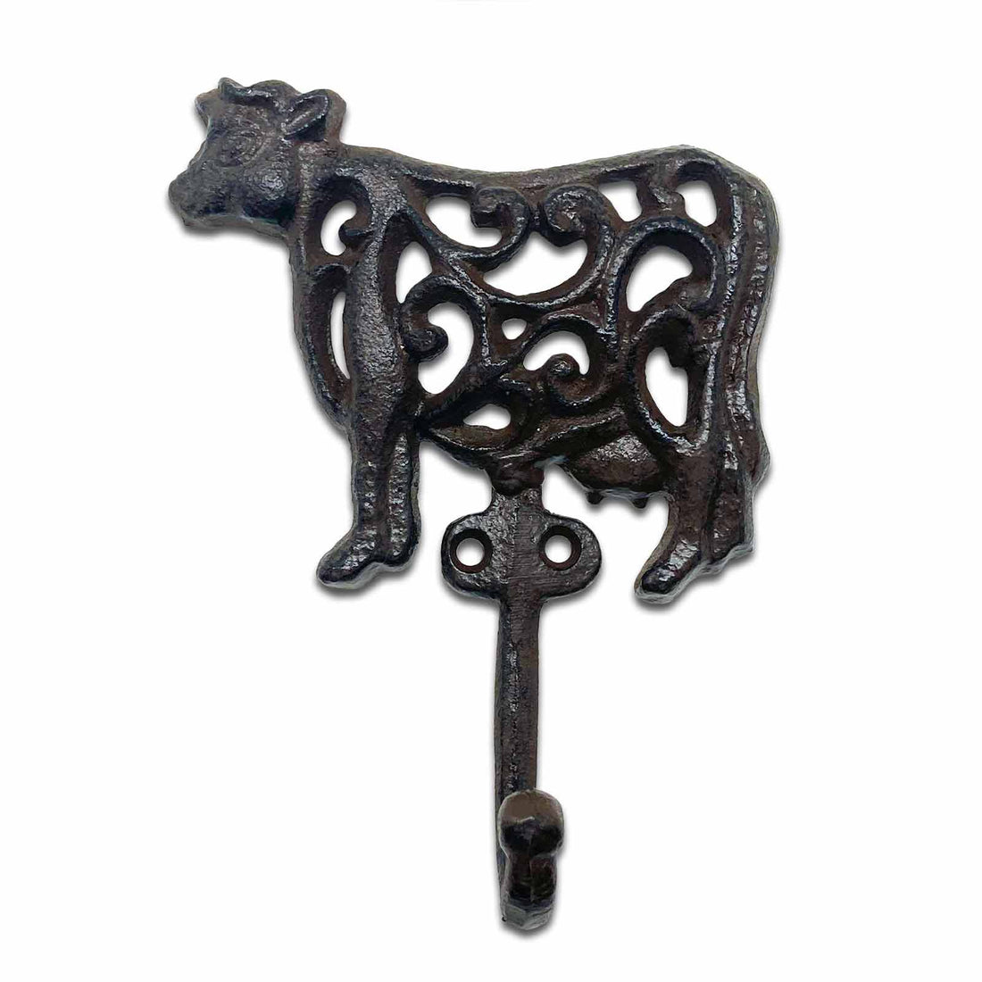 Brown Cast Iron Metal Cut Out Cow Design Wall Hook