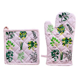 Culinary Herbs 100% Cotton Oven Mitt and Pot Holder Set