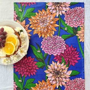 DAHLIAS 100% Cotton Printed Tea Towel