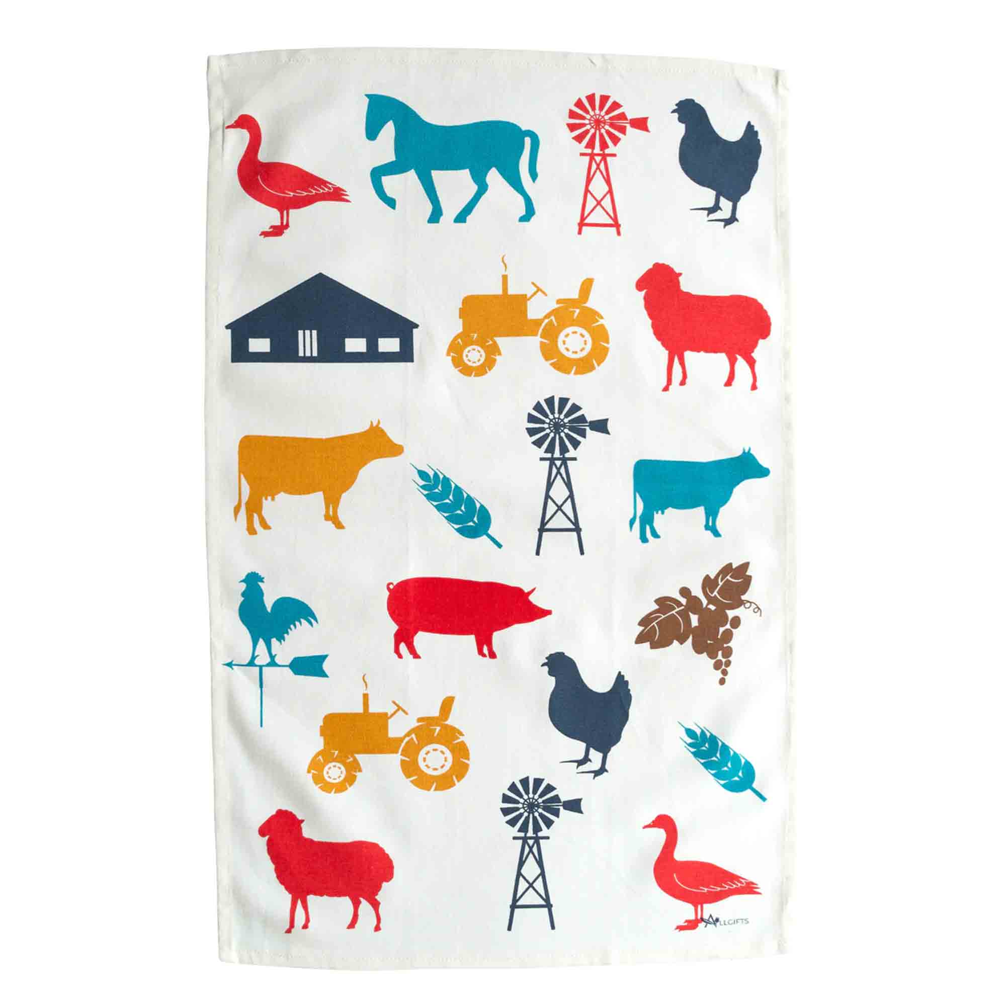 Absorbent cotton tea towel with farmyard print – Australian kitchen accessory