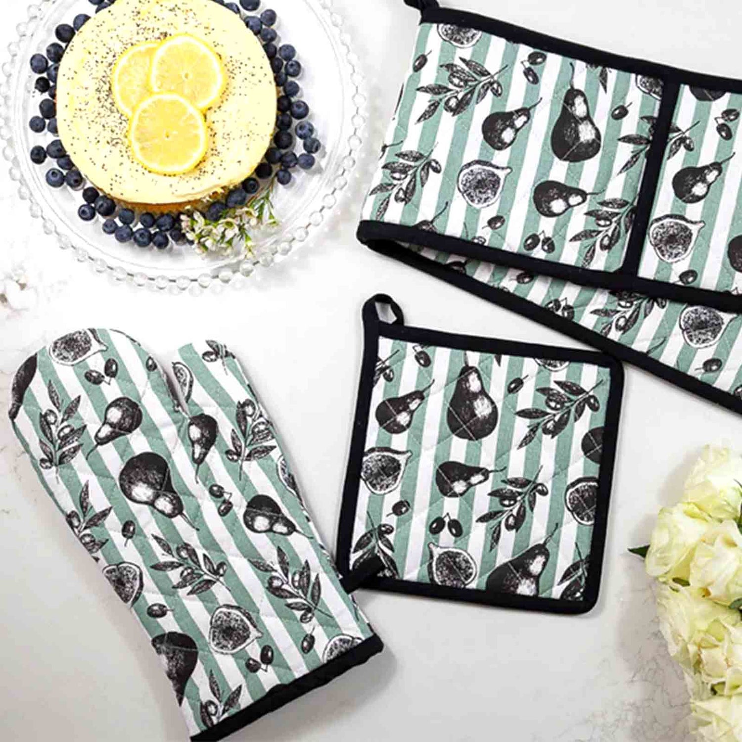 Fig and Pear 100% Cotton Oven Mitt and Pot Holder