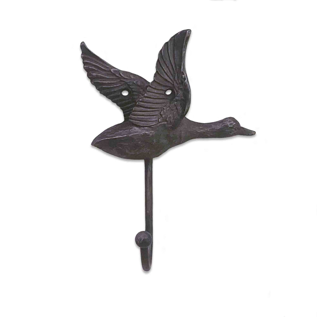 Decorative wall hook shaped like a flying duck on a white background