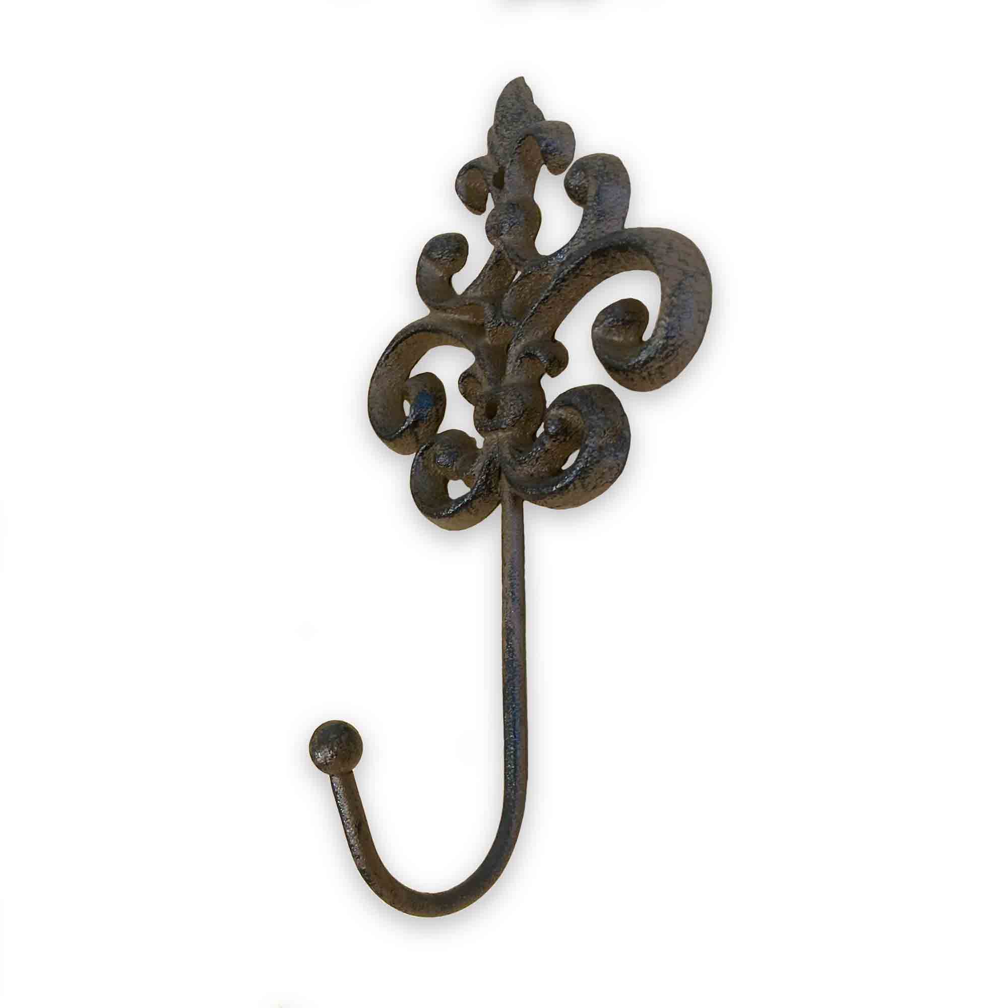 Decorative wall hook with intricate Fleur-de-lis design on a white background