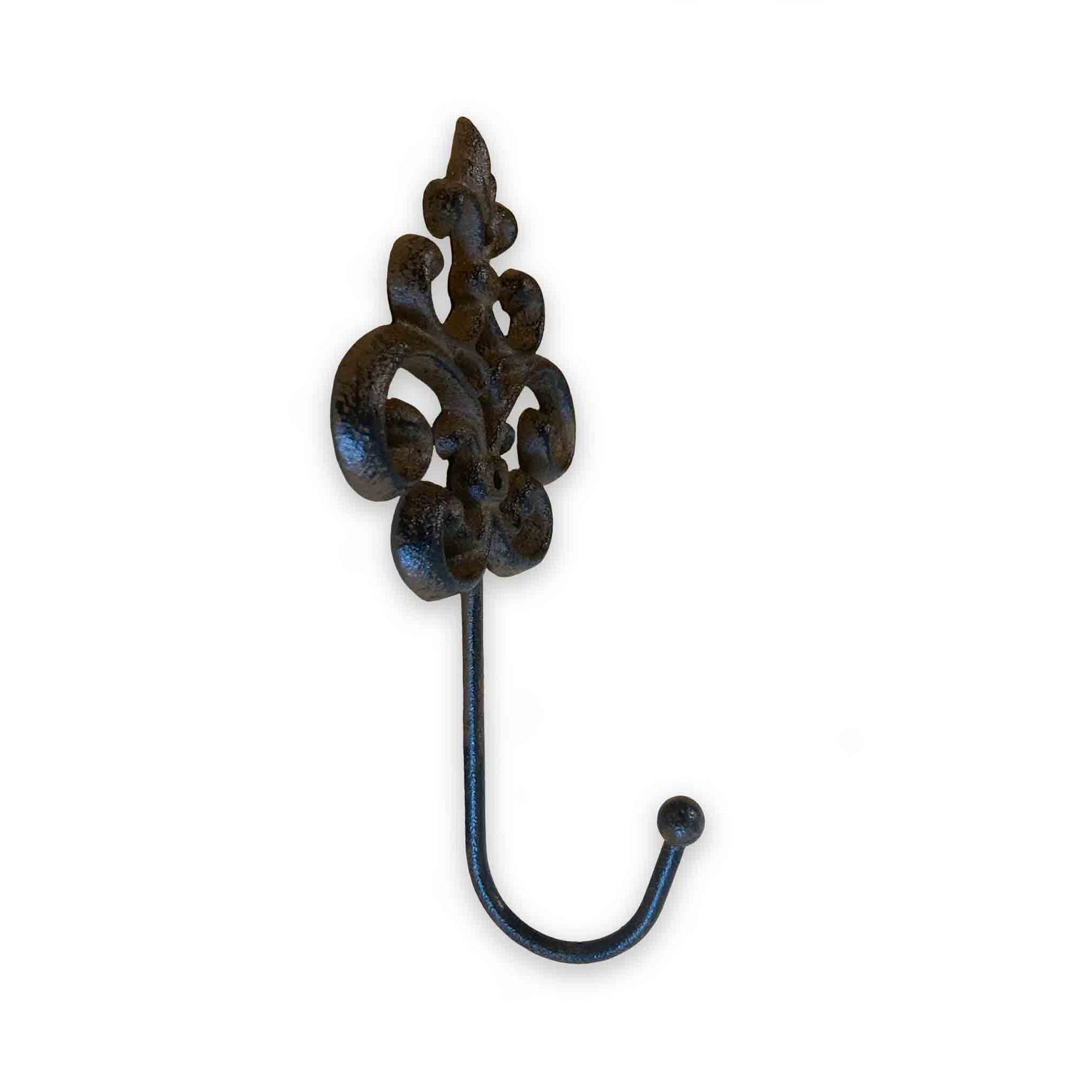 Decorative wall hook with intricate Fleur-de-lis design on a white background