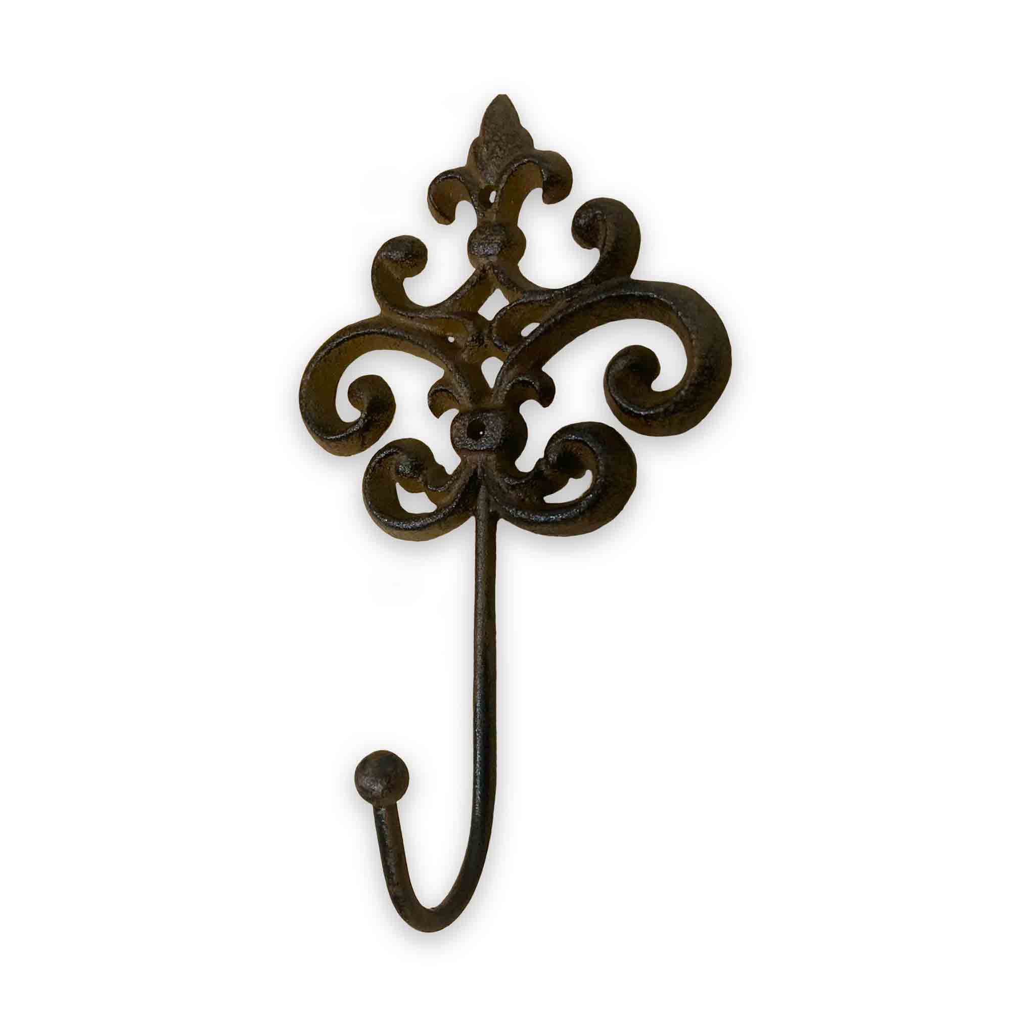 Decorative wall hook with intricate Fleur-de-lis design on a white background