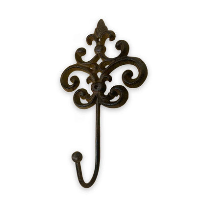 Decorative wall hook with intricate Fleur-de-lis design on a white background