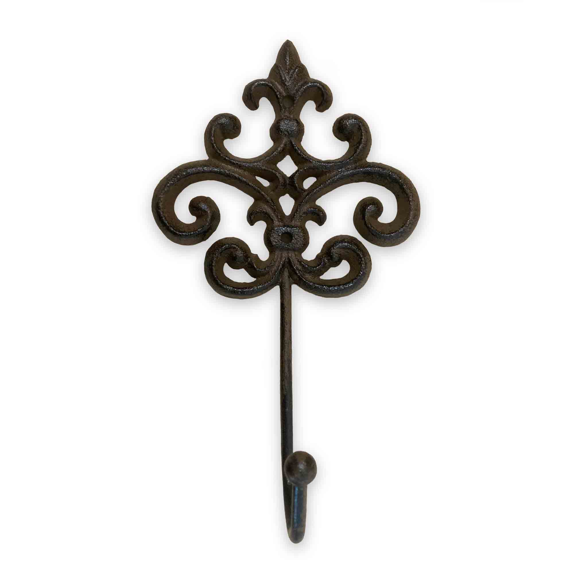 Decorative wall hook with intricate Fleur-de-lis design on a white background