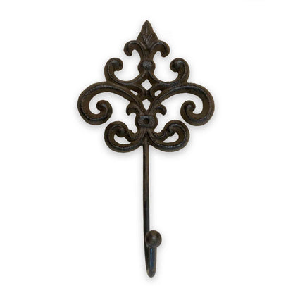 Decorative wall hook with intricate Fleur-de-lis design on a white background