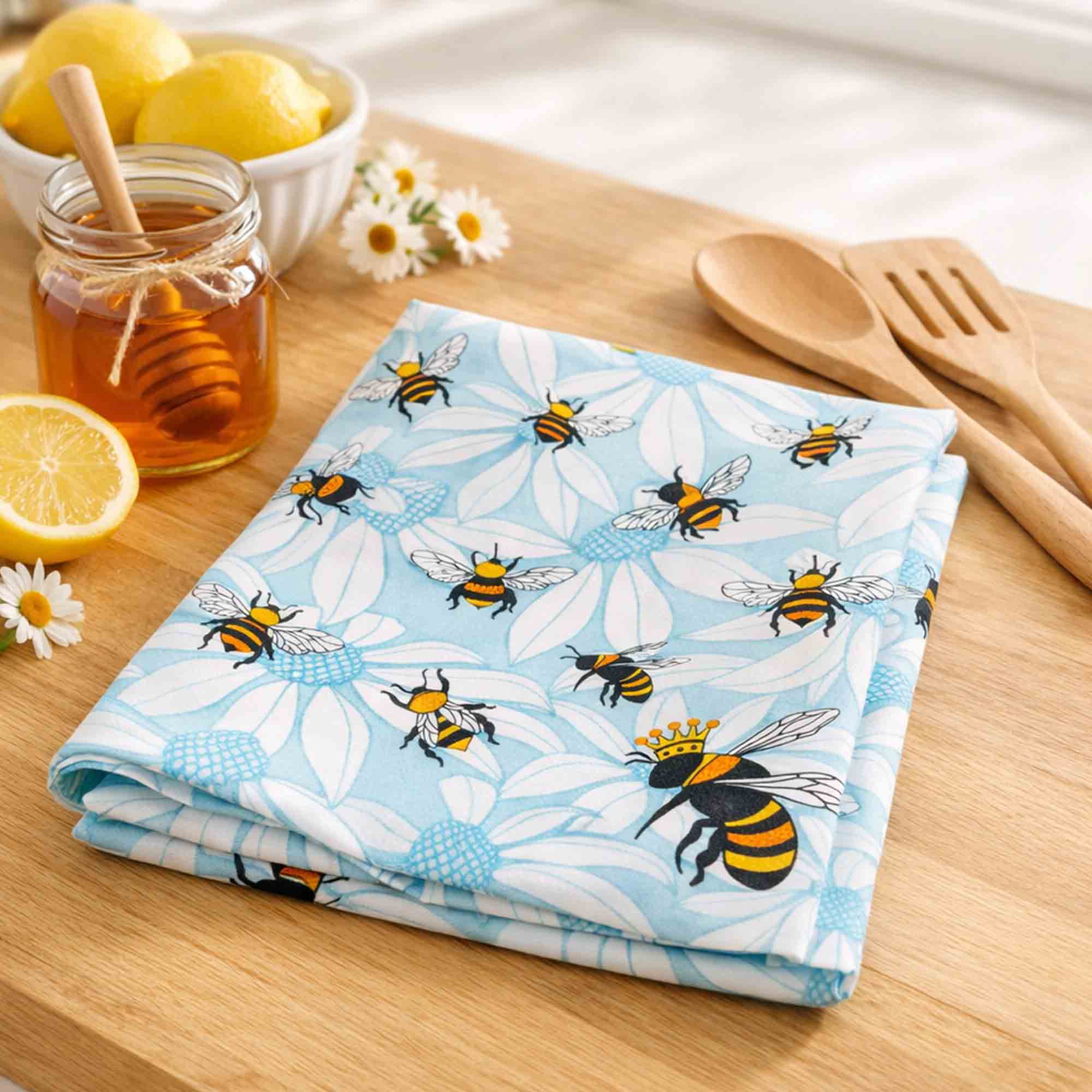 Flower Bees 100% Cotton Tea Towel