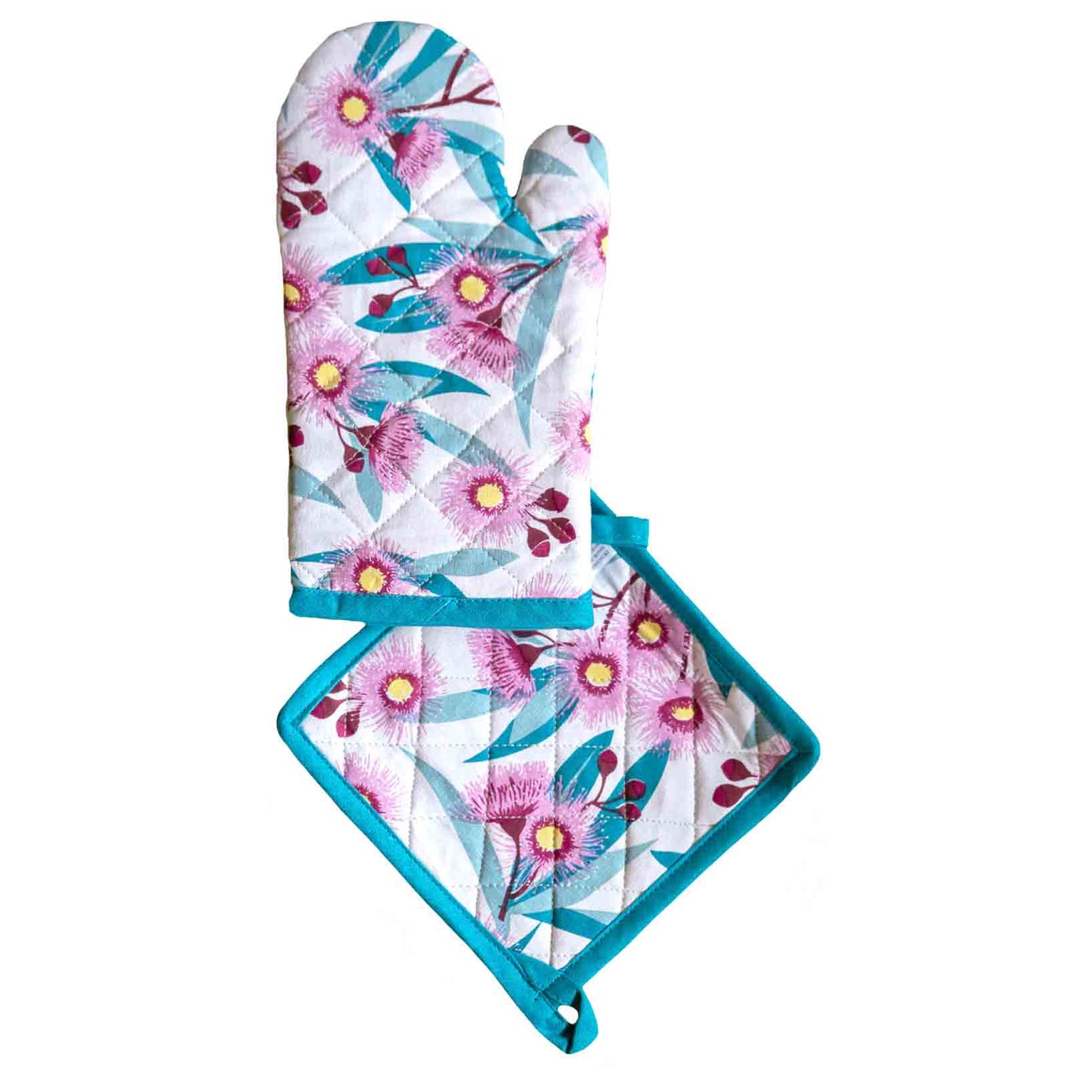 Flowering Gum 100% Cotton Pot Holder and Oven Glove / Mitt Set