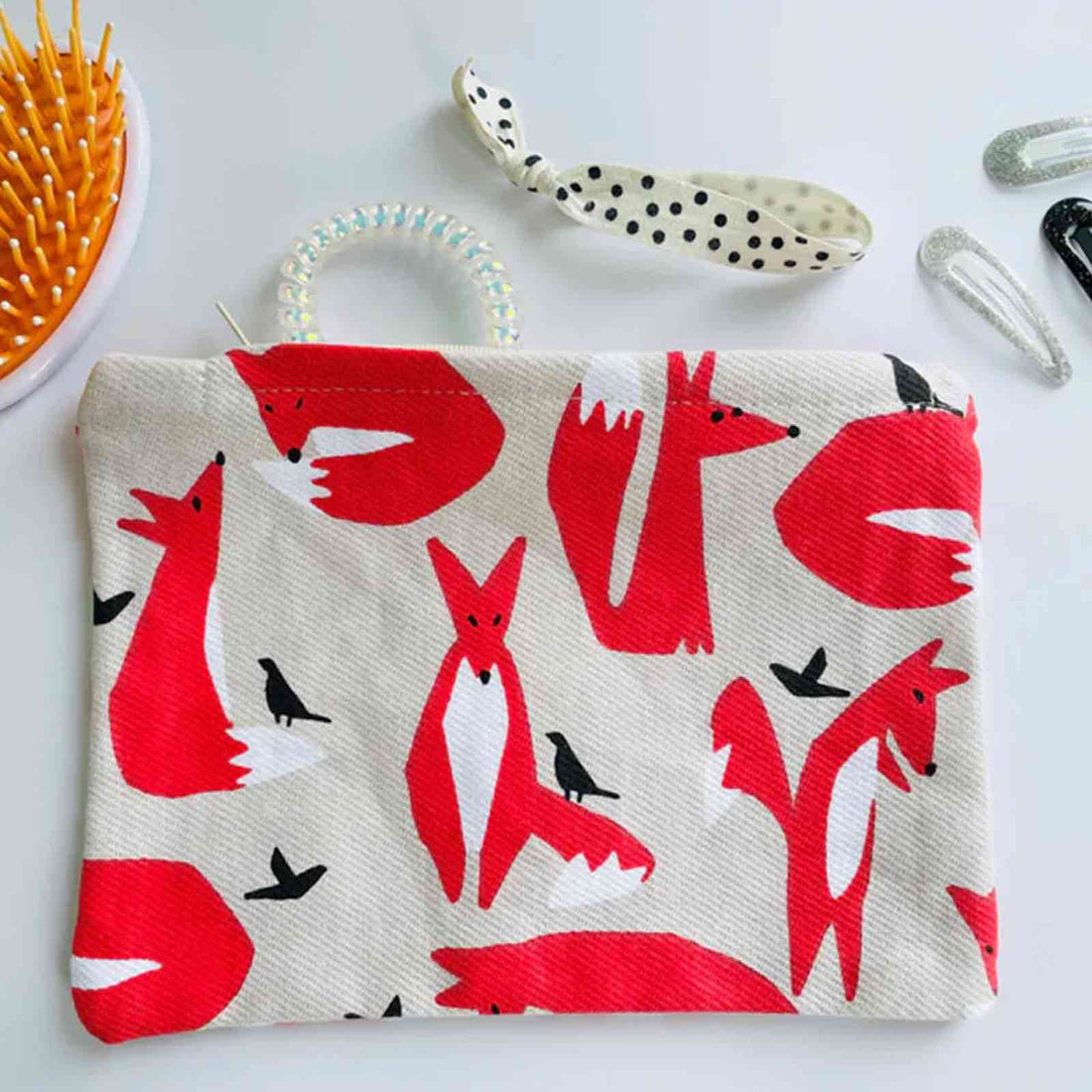 Foxes 100% Cotton Zip Pouch - Pencil Case, Makeup Bag