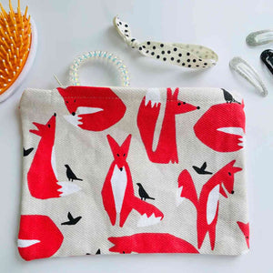 FOX 100% Cotton Zip Pouch / Coin, Pencil Case, Makeup