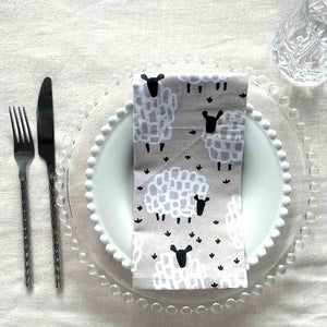 100% COTTON CLOTH NAPKIN - GREY SHEEP 45cm Set of 4