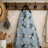 Heavy drill cotton apron with hand‑drawn bee design for cooking, gardening and crafting