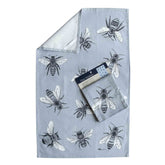 Bee pattern cotton tea towel in grey – eco‑friendly kitchen décor
