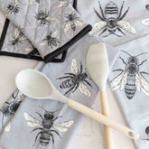 Stylish grey bee design tea towel – absorbent cotton kitchen accessory