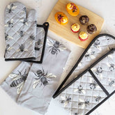 Grey cotton tea towel with bee sketch – perfect eco‑friendly kitchen gift