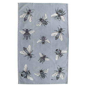 GREY SKETCH BEES 100% Cotton Tea Towel