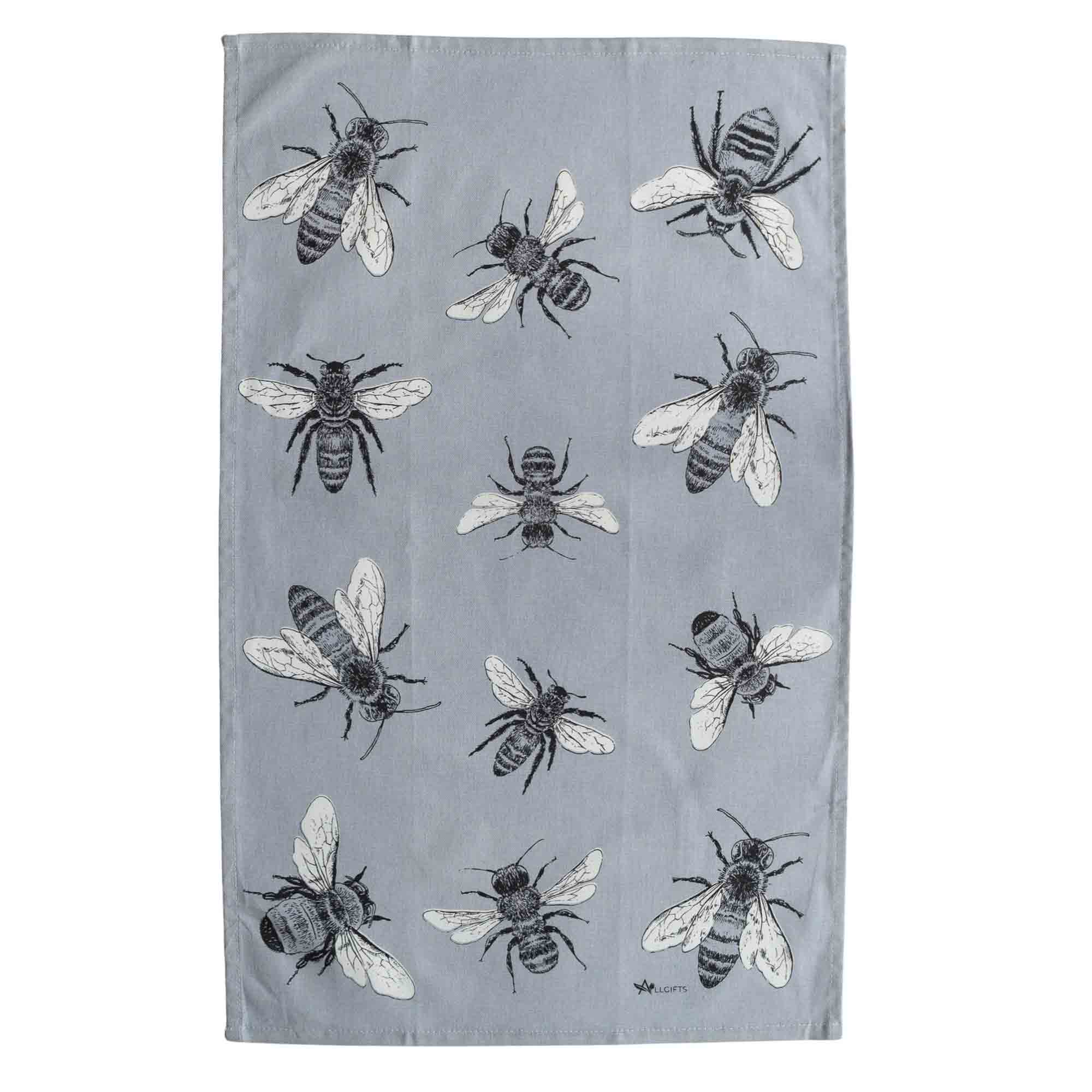 Grey Sketch Bees Cotton Tea Towel – 100% cotton Australian kitchen textile