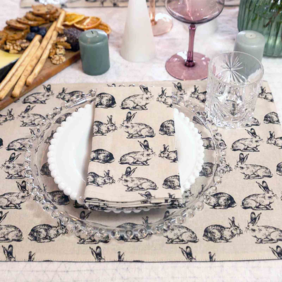 Hare 100% Cotton Fabric Placemats - Set of 4