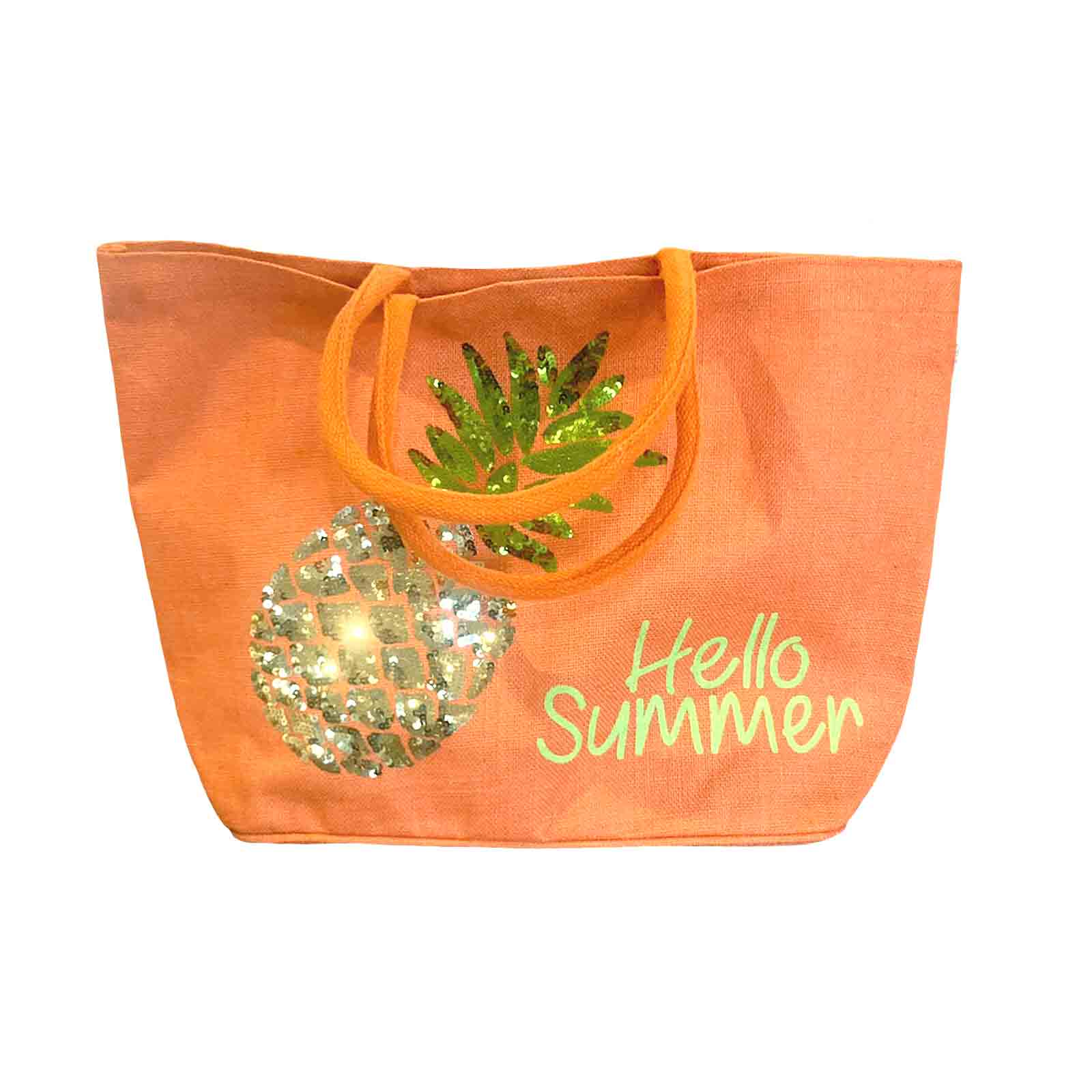 Hello Summer Sequin Pineapple Beach Bag Tote