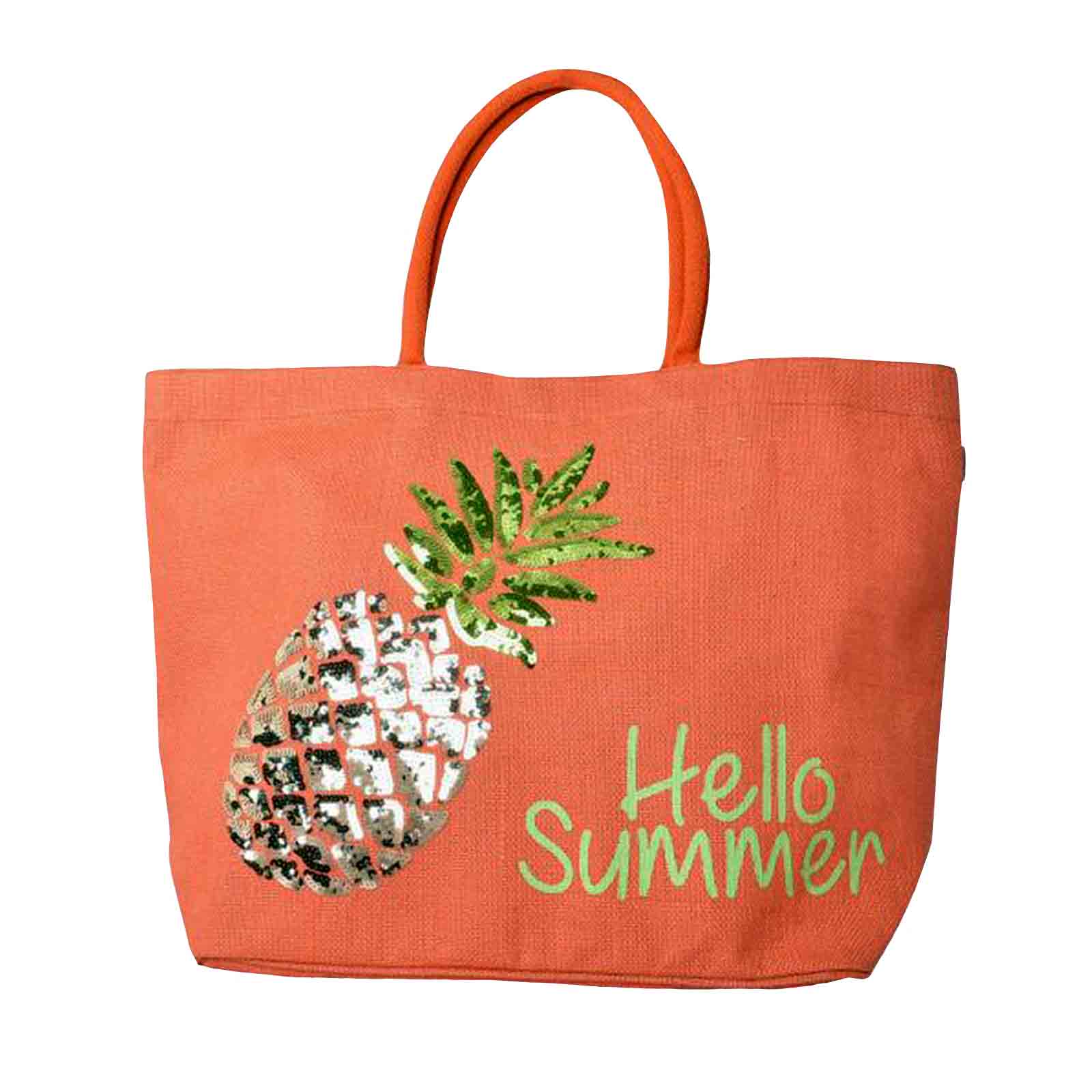 Hello Summer Sequin Pineapple Beach Bag Tote