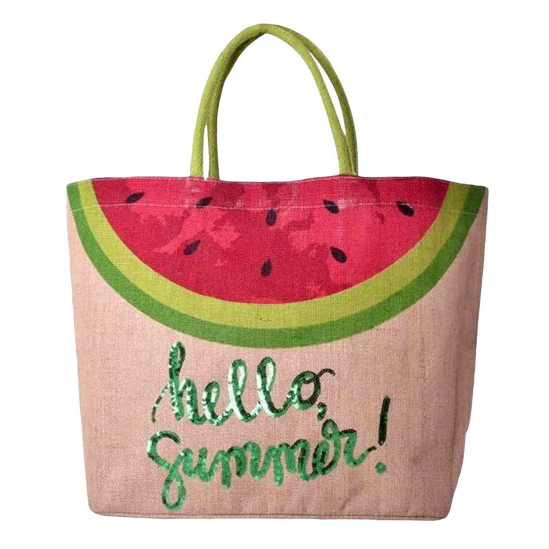 Hello Summer WATERMELON Sequin Jute Beach Bag Tote