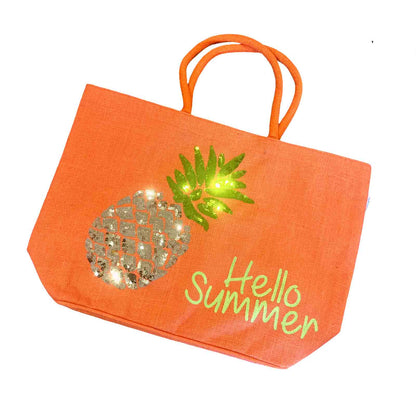 Hello Summer Sequin Pineapple Beach Bag Tote