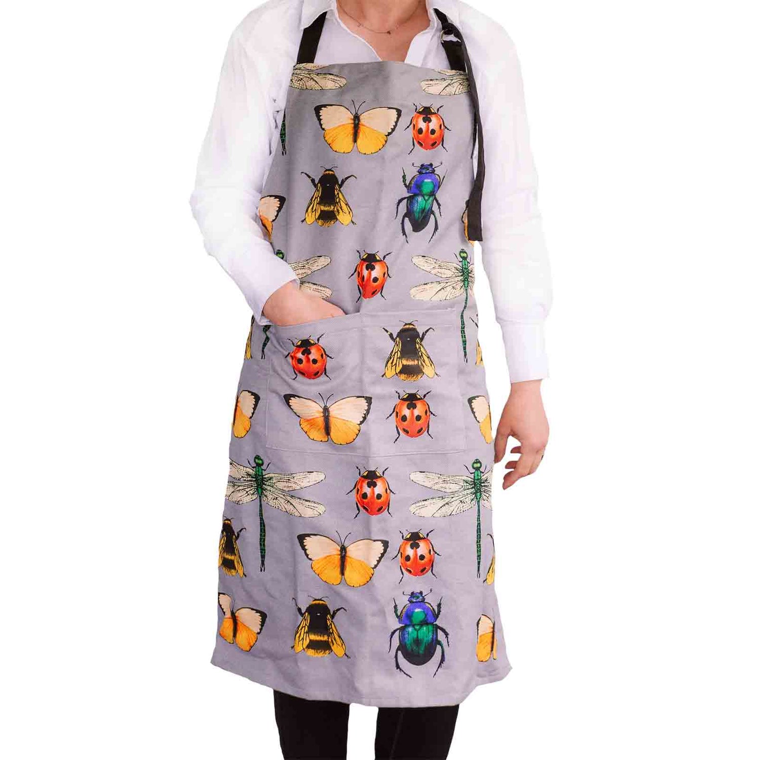 Cotton apron with insects design for gardening and crafting