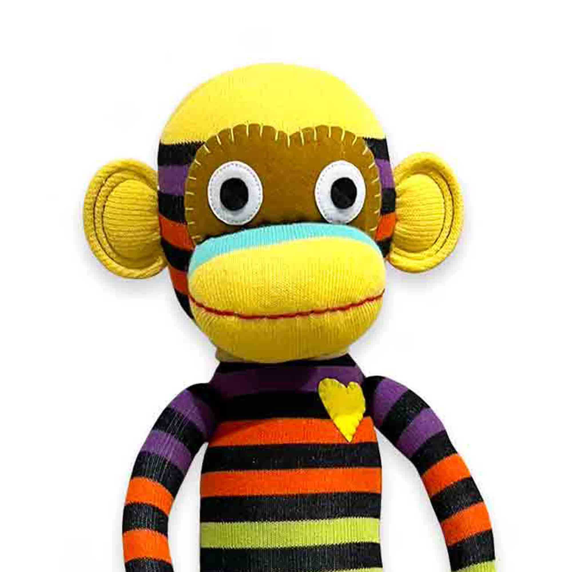 Jax 70cm multi-coloured stripe sock monkey plush toy