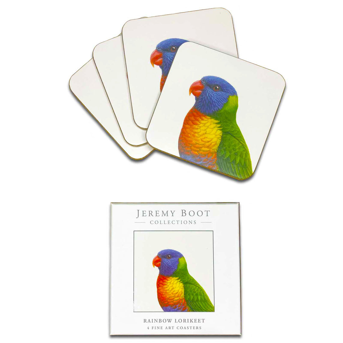 Jeremy Boot Set of 4 Gift Boxed Rainbow Lorikeet Fine Art Coasters - Australian Birds