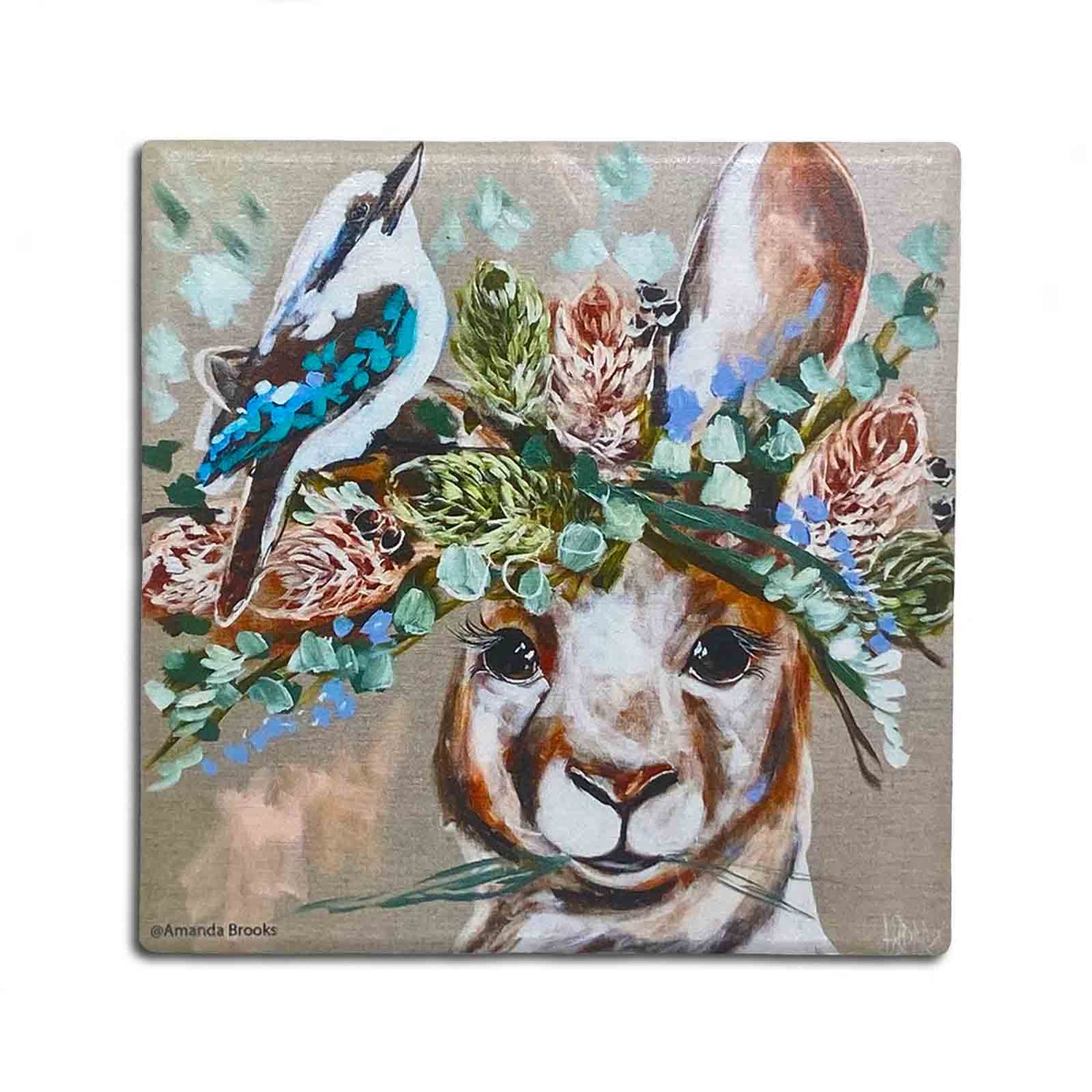 Amanda Brooks Forget Me Not Kangaroo Individual Dolomite Stone Coaster