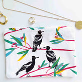 Magpies 100% Cotton Zip Pouch / Pencil Case / Coin Purse / Makeup Pouch